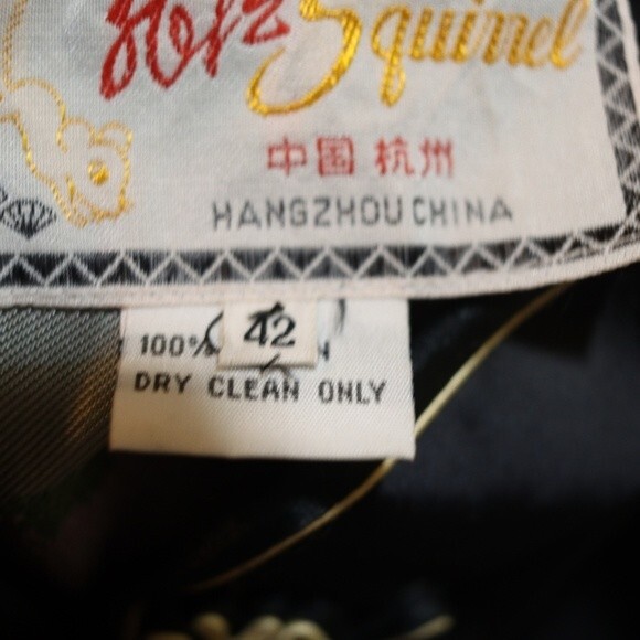 Solz Squirrel Black Oriental Asian Floral Embroidered Geisha Top Vintage 42 - Picture 14 of 16